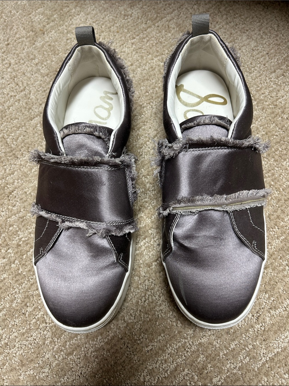Sam Edelman Levine Slip On Frayed Satin Sneaker Shoes Gray-Purple, sz 9